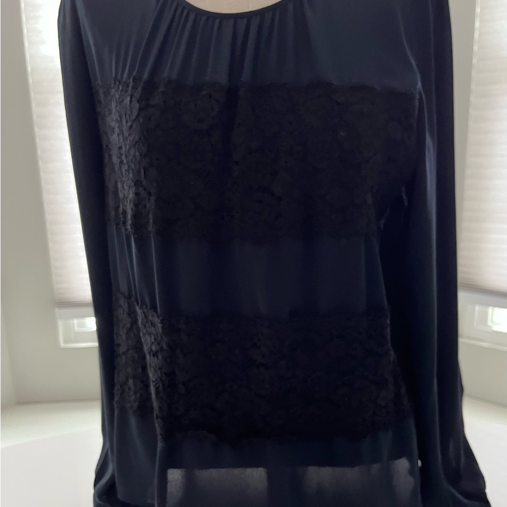 Blue Embellished Long Sleeve Relaxed Blouse